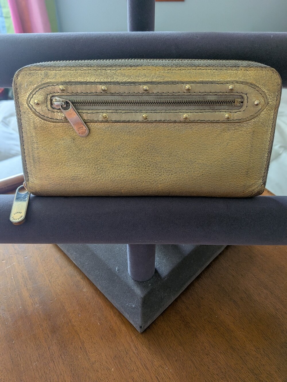 Louis Vuitton Suhuli So Soft Gold Leather Zip Around Wallet.